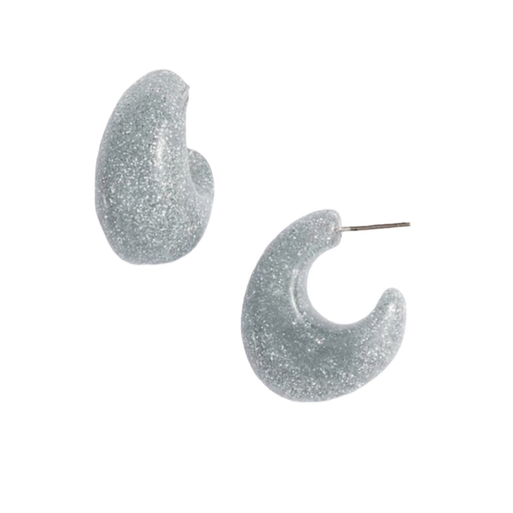 Kate Spade Womens Silver Glitter Round Chunky Resin Hoop Post Earrings New
